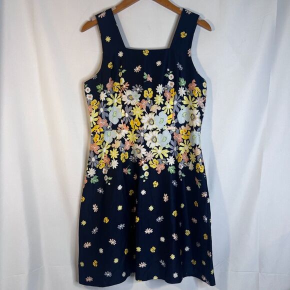 Ann Taylor Loft Petite Navy Floral Print Sleeveless Sheath Dress Satiny Size 6P - Picture 8 of 8